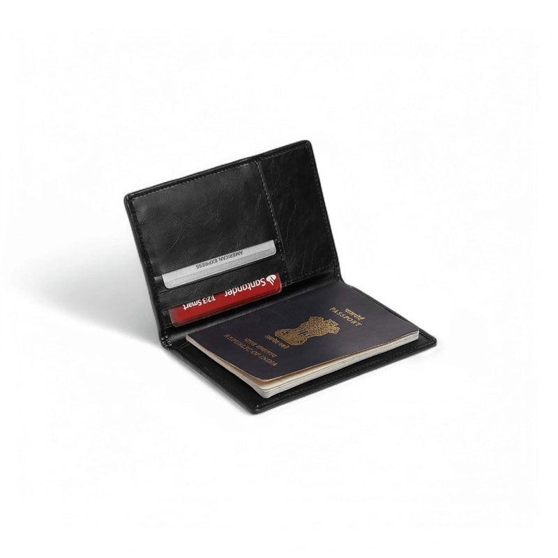 EUME Nova Passport Holder for Men & Women, Charcoal Blue | Bifold Premium Vegan Leather | 3 Card Slots, 1 Compartment, 1 Pocket | Passport Pouch | Travel Document Organiser | Passport Cover - Image 5