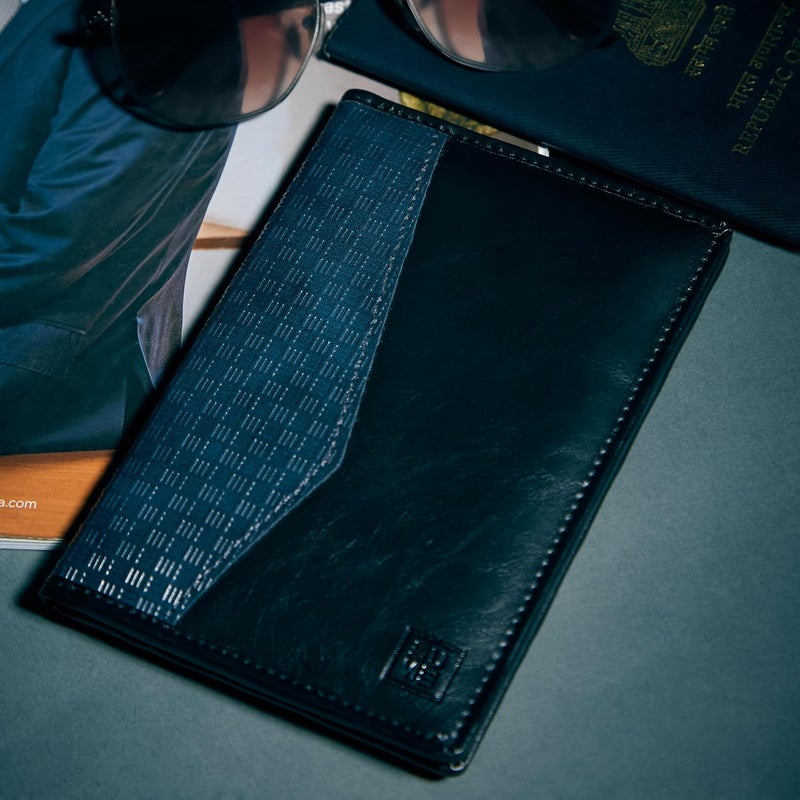 EUME Nova Passport Holder for Men & Women, Charcoal Blue | Bifold Premium Vegan Leather | 3 Card Slots, 1 Compartment, 1 Pocket | Passport Pouch | Travel Document Organiser | Passport Cover - Image 2