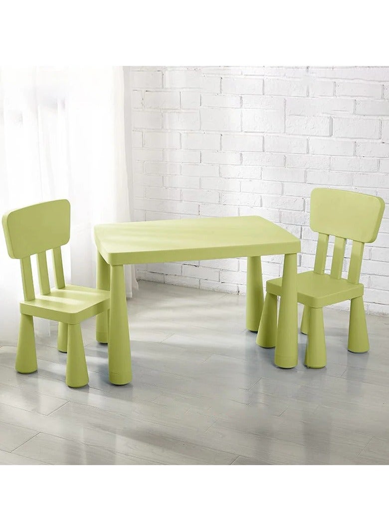 Rectangular green children's table with two green chairs
