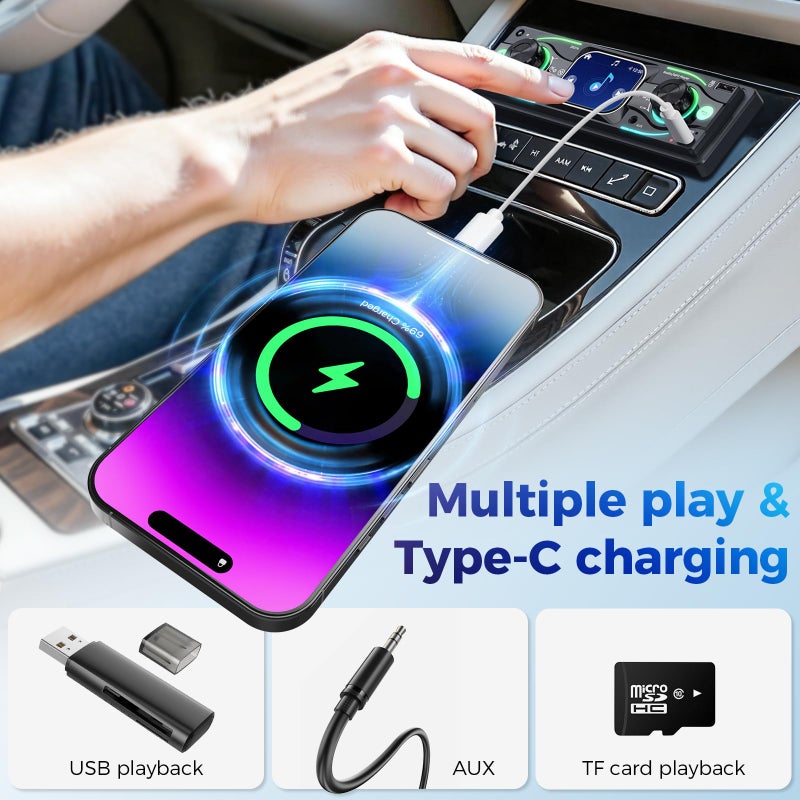 Missee Single DIN Car Stereo with Touchscreen, Bluetooth Audio, Car Radio Receiver, Dual MP3/USB/SD/AUX Input, Fast Charging, Hands-Free Calling, Remote Control - Image 4