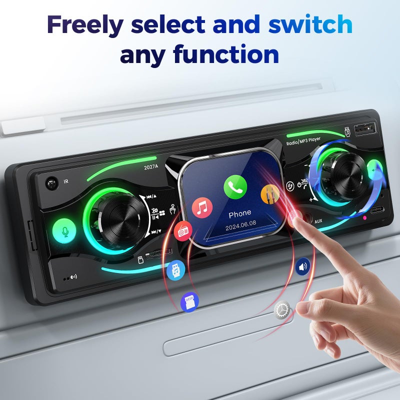 Missee Single DIN Car Stereo with Touchscreen, Bluetooth Audio, Car Radio Receiver, Dual MP3/USB/SD/AUX Input, Fast Charging, Hands-Free Calling, Remote Control - Image 3