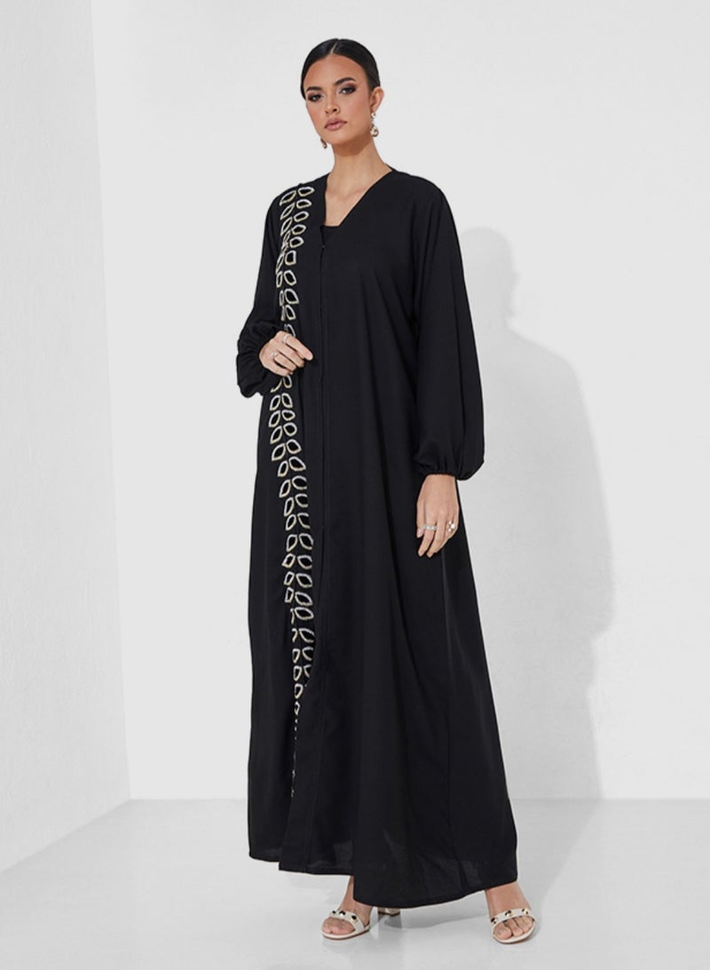 Rosette Abaya Abaya with hand embroidery & velvet Leaves - Image 3