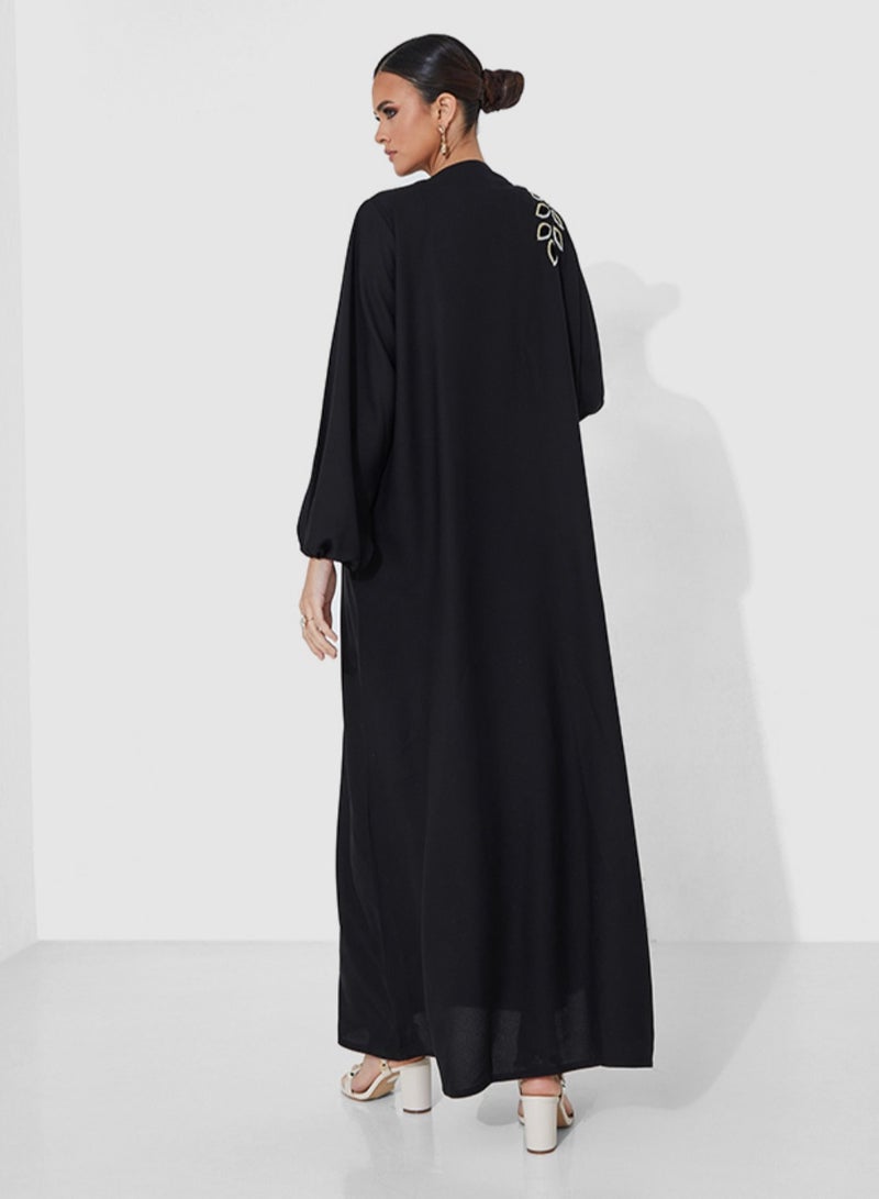 Rosette Abaya Abaya with hand embroidery & velvet Leaves - Image 4