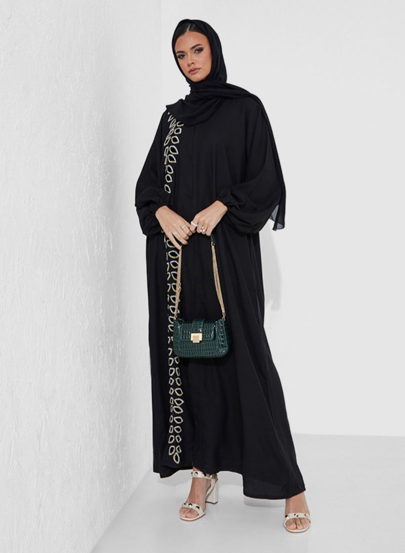 Rosette Abaya Abaya with hand embroidery & velvet Leaves - Image 1