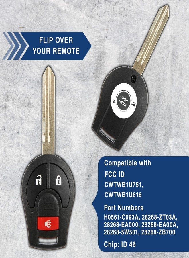 KeylessOption 2x KeylessOption Key Fob Replacement for 2003 2004 2005 2006 2007 2008 2009 2010 2011 2012 2013 2014 2015 2016 2017 2018 2019 Nissan Infiniti Remote, 3-Button CWTWB1U751, Locksmith Required - Image 4