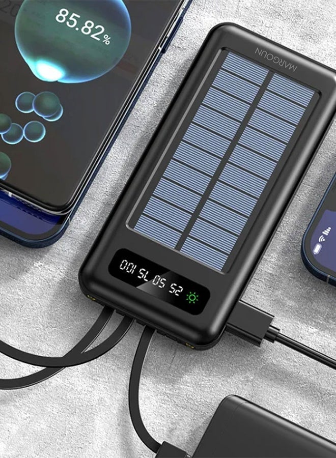 20000mAh Solar Power Bank with Fast Charging – High-Capacity External Battery Pack for Phones and Tablets | Portable Black Power Bank with Built-In Cable & Dual USB Output for On-the-Go Charging - Image 4