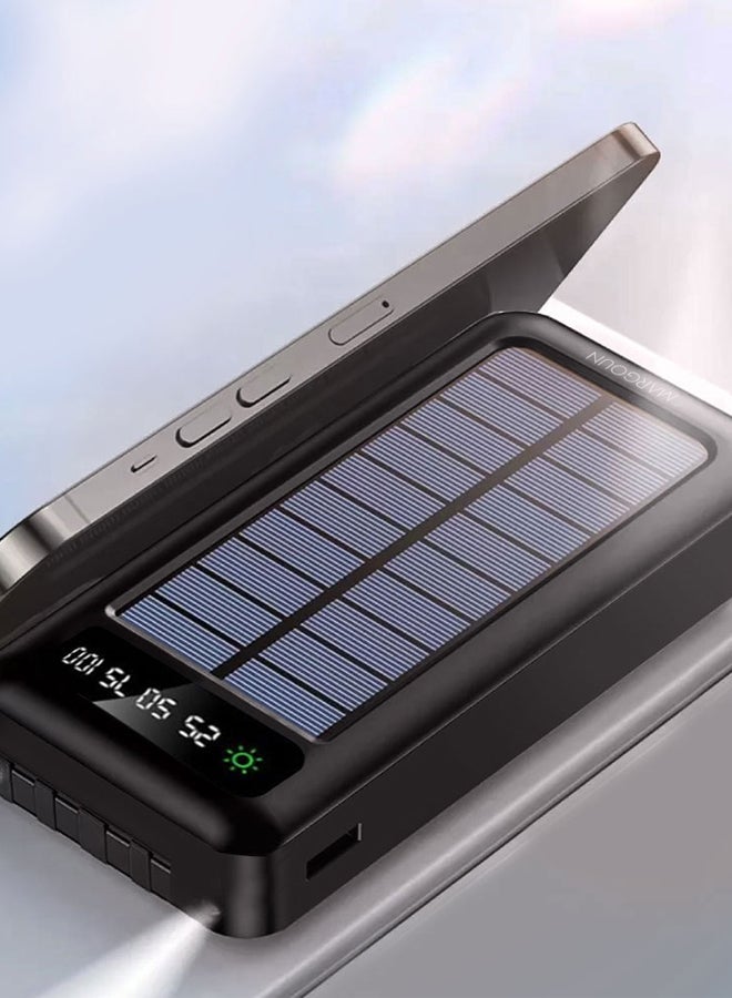 20000mAh Solar Power Bank with Fast Charging – High-Capacity External Battery Pack for Phones and Tablets | Portable Black Power Bank with Built-In Cable & Dual USB Output for On-the-Go Charging - Image 5