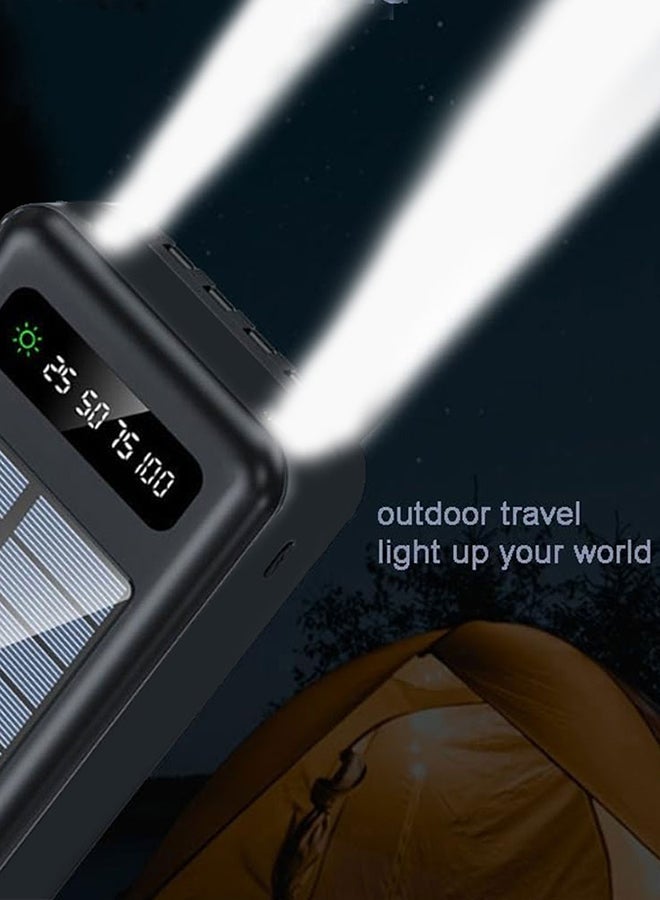 20000mAh Solar Power Bank with Fast Charging – High-Capacity External Battery Pack for Phones and Tablets | Portable Black Power Bank with Built-In Cable & Dual USB Output for On-the-Go Charging - Image 3