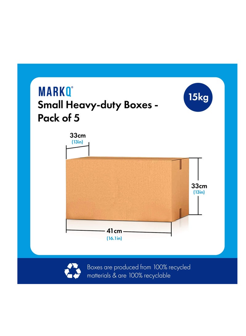 MARKQ [5 Pack] Small Double Wall 100% Recyclable Corrugated Cardboard Moving Boxes with 15 KG capacity, 41 x 33 x 33 cm Brown Carton for Packaging, Shipping and Storage, 5 ply - Image 2
