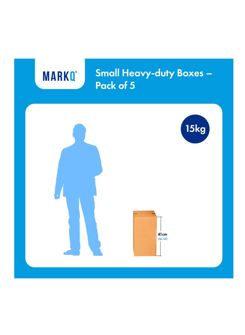 MARKQ [5 Pack] Small Double Wall 100% Recyclable Corrugated Cardboard Moving Boxes with 15 KG capacity, 41 x 33 x 33 cm Brown Carton for Packaging, Shipping and Storage, 5 ply - Image 4