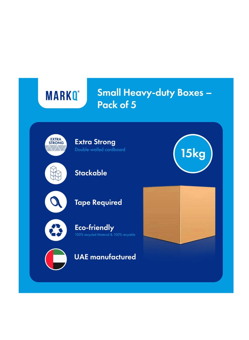 MARKQ [5 Pack] Small Double Wall 100% Recyclable Corrugated Cardboard Moving Boxes with 15 KG capacity, 41 x 33 x 33 cm Brown Carton for Packaging, Shipping and Storage, 5 ply - Image 3