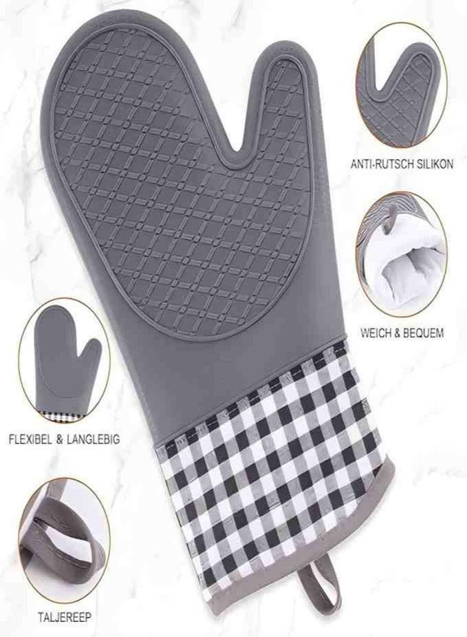 Oven Mitts and Pot Holders 4pcs Set, Kitchen Oven Gloves, Heat-Resistant Baking Gloves, Non Slip Silicone Gloves for Cooking and Barbecue (Gray) - Image 3