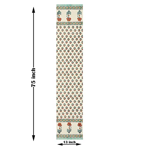 BLOCKS OF INDIA Hand Block Printed Cotton Table Runner for Center/Dining Table (13 x 72 Inches) (Turquoise Flower) - Image 5