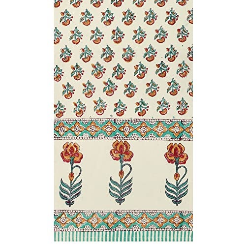 BLOCKS OF INDIA Hand Block Printed Cotton Table Runner for Center/Dining Table (13 x 72 Inches) (Turquoise Flower) - Image 2