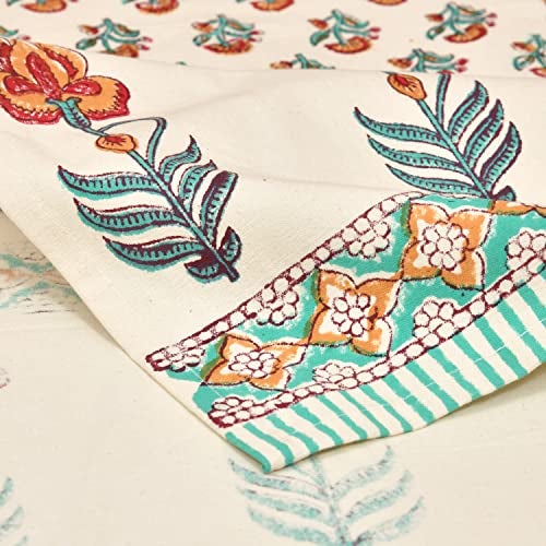 BLOCKS OF INDIA Hand Block Printed Cotton Table Runner for Center/Dining Table (13 x 72 Inches) (Turquoise Flower) - Image 3