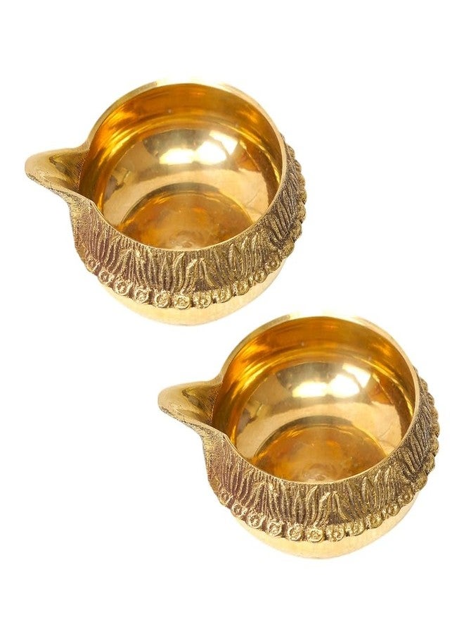 BUYERWELL نحاس ديا كوبر ديا مصنوع يدويًا مصباح زيت بوجا الهندي بتصميم منقوش ديا لهدية ديوالي بوجا ديوالي 2.5 بوصة (عبوة من قطعتين) - Image 1