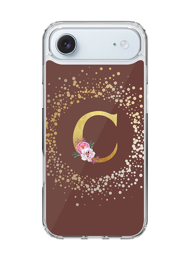 Stylizedd Classic Clear MagSafe Case for iPhone 17 Air , Hybrid Soft Case Flexible Edges Anti Drop TPU PC Gel Thin Transparent Cover [ Designed for iPhone 17 Air ] - Custom Monogram Initial Letter Floral Pattern Alphabet - C  (Brown )