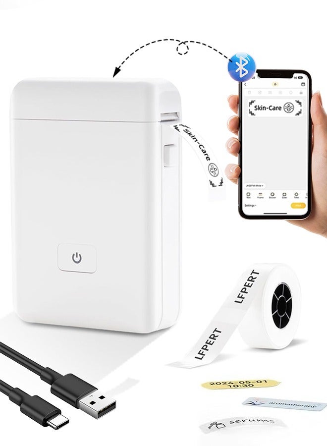 Portable Bluetooth Label Maker Small Thermal Label Maker Machine With 1 Roll Tape Wirelessrechargeab Easy To Use Wireless For Clothing Food Organizing Home Office School  - Image 1