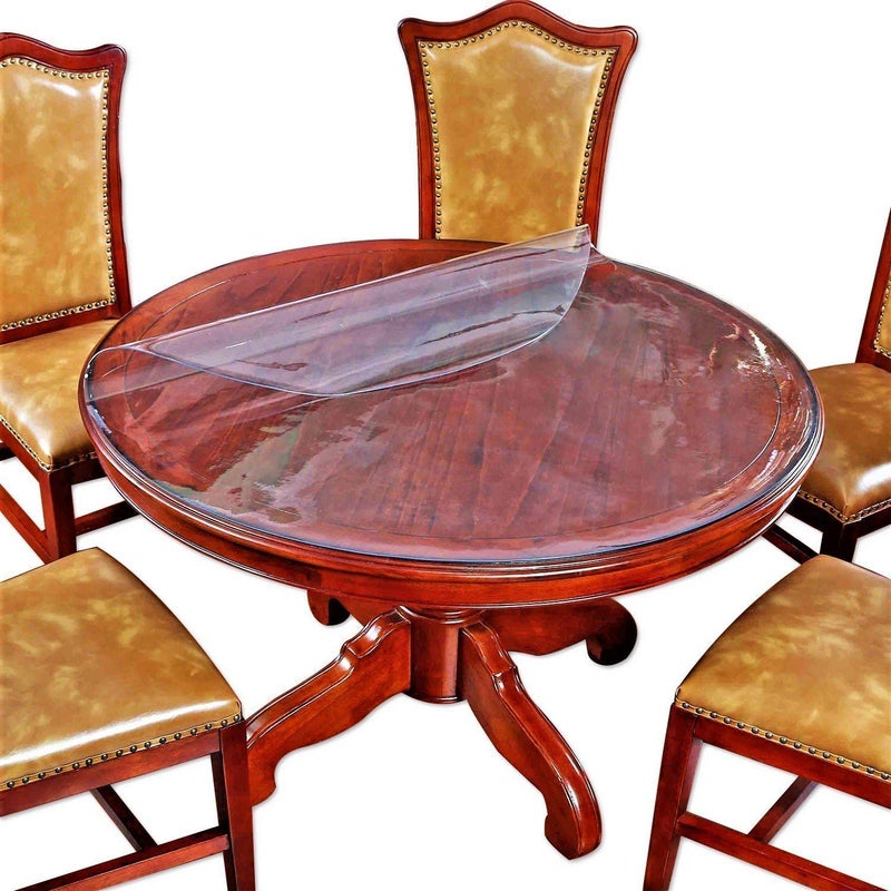 BigHala Thick Round Furniture Table Protector Clear Plastic Tablecloth Wipeable Water Heat Dust Resistant Desk Top Cover PVC Vinyl Round Coffee Dining Banquet Dinner Buffet Tabletop Protective Pad Mat 46 Dia 