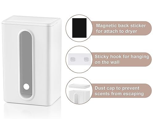 SUBEKYU Magnetic Dryer Sheet Holder for Laundry Room, Dryer Sheet Container,Dryer Sheet Dispenser,Wall Dryer Sheet Box for Laundry Organization and Storage,Plastic Fabric Sheet Holder with Lid,White - Image 3