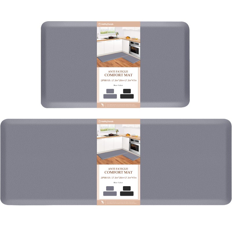 HappyTrends 2 PCS Kitchen Mat Cushioned AntiFatigue Floor Mat Heavy Duty Ergonomic Comfort Foam Standing Mat Waterproof NonSlip Kitchen Rugs for Home Office173x28173x47Grey