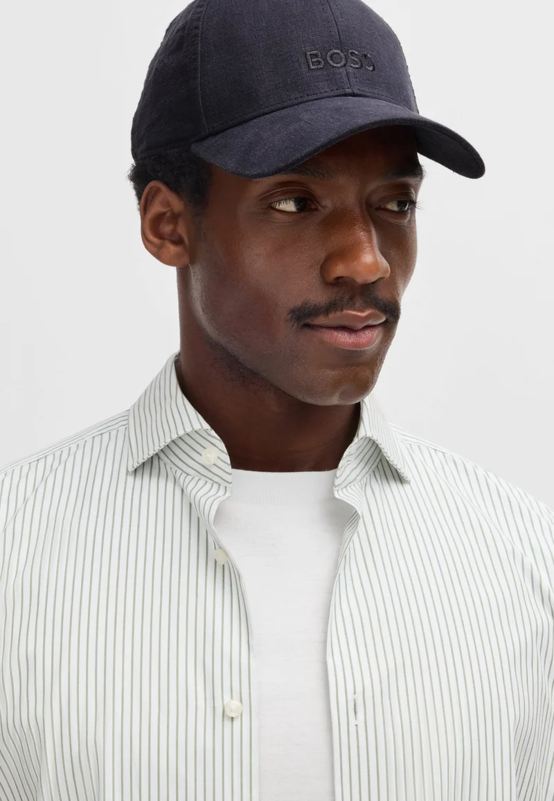 BOSS Dark Blue Linen cap with embroidered logo for Men | Best Price UAE