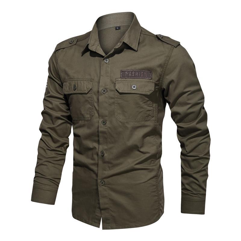 2023 Men's Casual Military Shirt Cotton Long-sleeved Shirt Middle-aged and Young Men's Shirt - Image 2