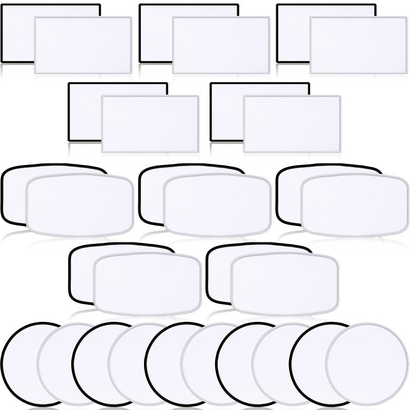 Waydress 30 Pieces Sublimation Patches Fabric Ironon Blank Patches 3 Shapes Repair Embroidery Sublimation Blank Hat Embroidery for DIY Crafts Caps Clothes Shoes Bags Backpacks UniformsBlack and Blue Frame 