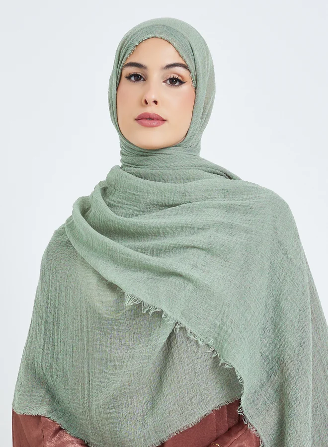 Amirah  Green Raw Edge Textured Hijab for Women | Best Price UAE
