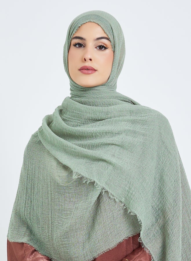 Amirah Green Raw Edge Textured Hijab - Image 1