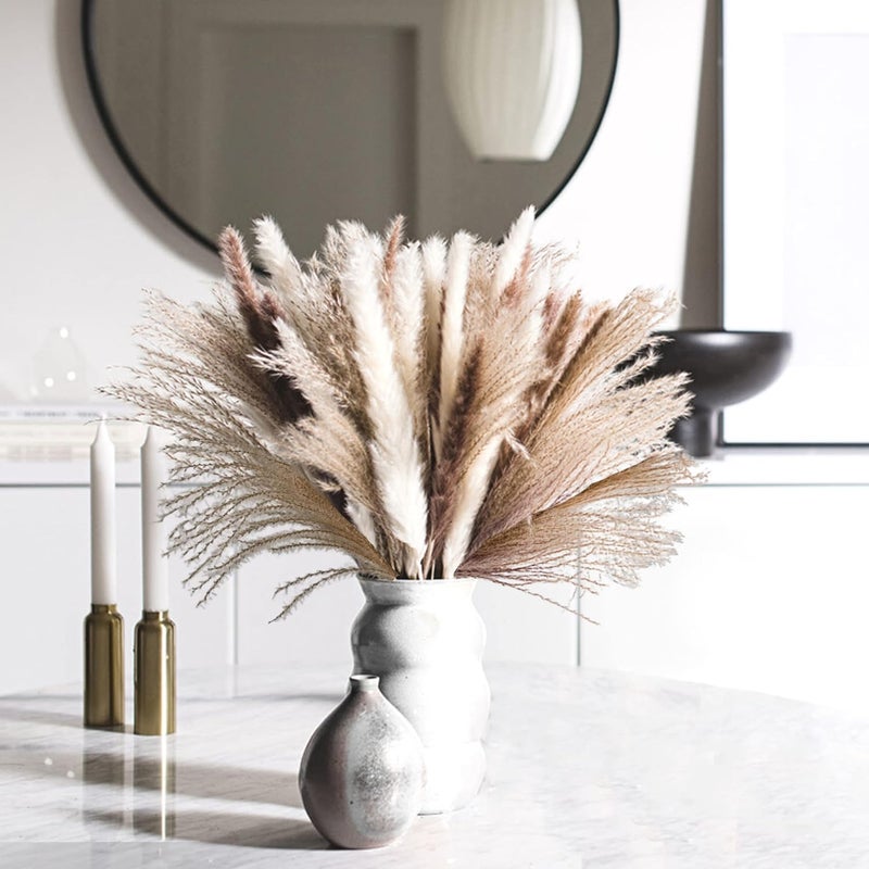 70 Pieces Pampas Grass Bouquet Long Lasting Boho Fall Decor Natural Dried Pampas Grass Small Fluffy Pampas Grass Decor Tall Beautiful White and Brown Pampas Grass Large Bouquet