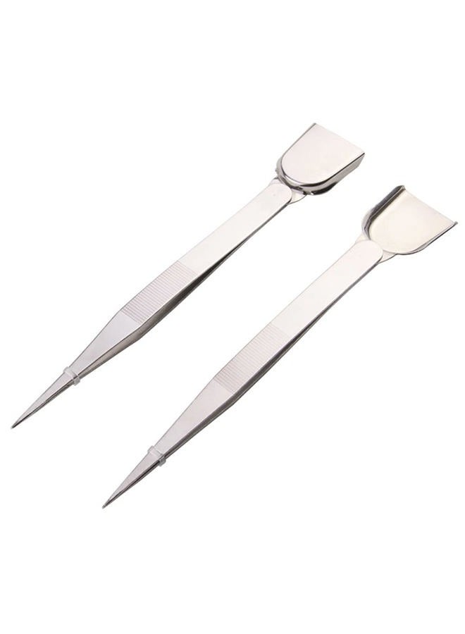 lasenersm 2 Pieces Stainless Steel Tweezers with Shovel Stainless Steel Handy Tweezer with Shovel Diamond Gem Tweezers Jewelry Tweezers with Scoop Gems Pick Up Beads Tools for Beads Gems Diamond - Image 1