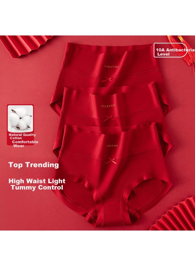 Top melon Dingguagua Dingguagua Women's Cotton High-waist Red Underwear For Lunar New Year Wedding Antibacterial Ladies' Underwear 3-pack Palace Red Size 170 - Image 1
