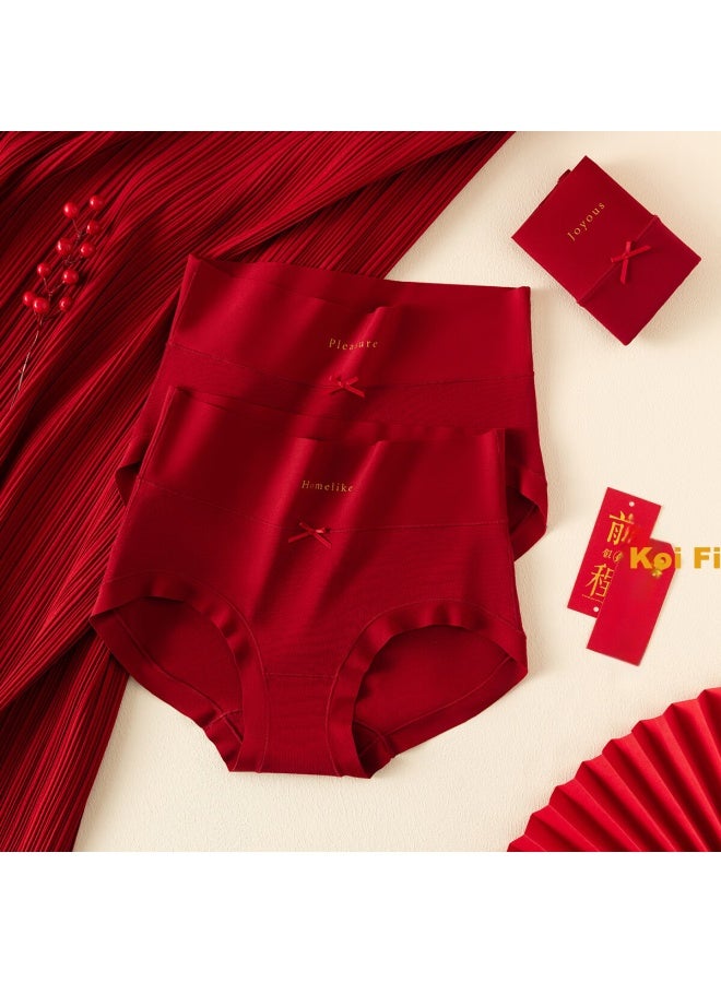 Top melon Dingguagua Dingguagua Women's Cotton High-waist Red Underwear For Lunar New Year Wedding Antibacterial Ladies' Underwear 3-pack Palace Red Size 170 - Image 3
