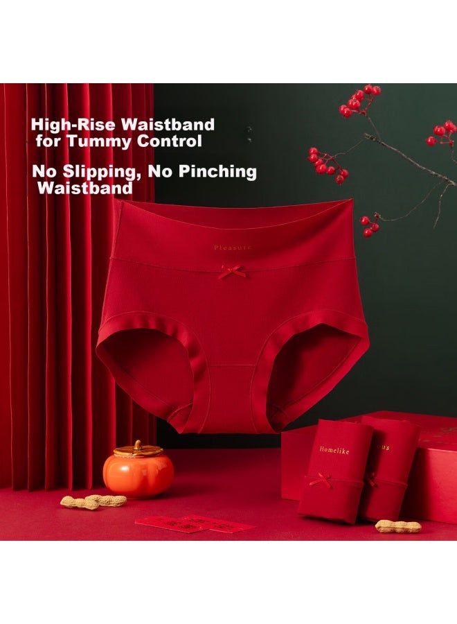 Top melon Dingguagua Dingguagua Women's Cotton High-waist Red Underwear For Lunar New Year Wedding Antibacterial Ladies' Underwear 3-pack Palace Red Size 170 - Image 2