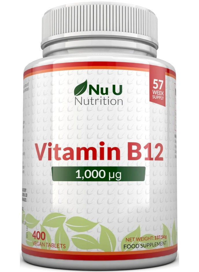 Nu U Nutrition Vitamin B12 1000 mcg – Supports various body functions – 400 vegetarian tablets - Image 1