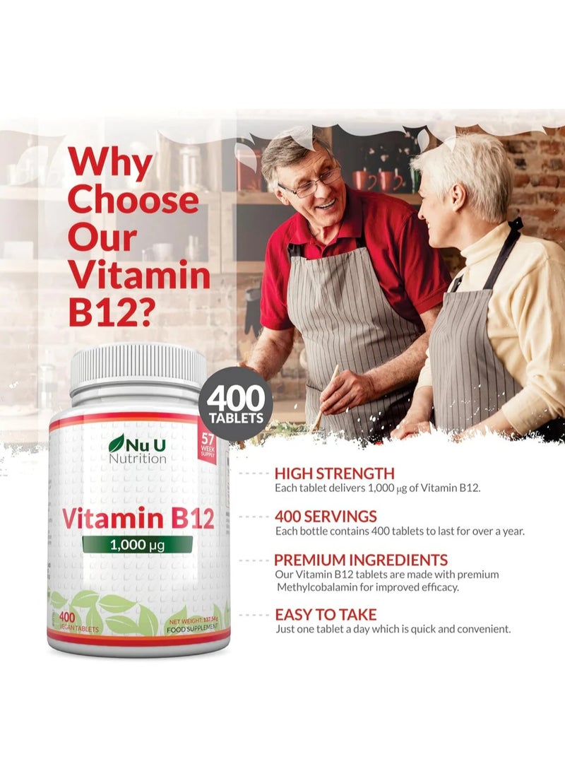 Nu U Nutrition Vitamin B12 1000 mcg – Supports various body functions – 400 vegetarian tablets - Image 3