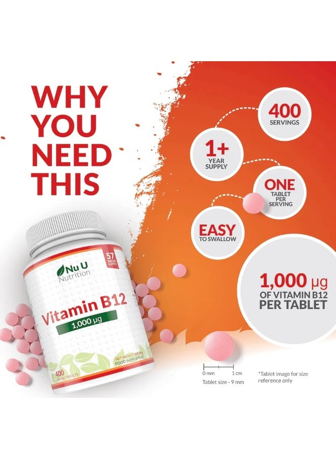 Nu U Nutrition Vitamin B12 1000 mcg – Supports various body functions – 400 vegetarian tablets - Image 4