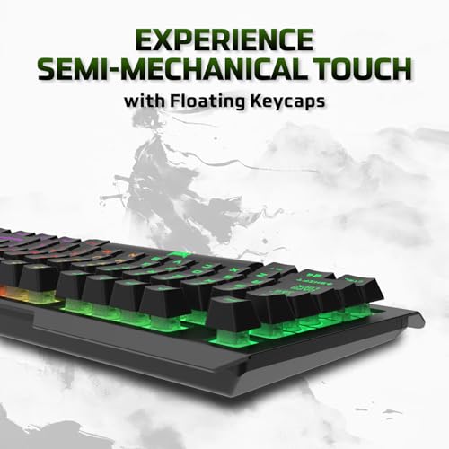 EvoFox Warhammer Semi-Mechanical Gaming Keyboard with Breathing Effect LED Backlit | Metal Top | Floating Keycaps | 19 Anti Ghosting Keys | Windows Lock Key | Braided Cable | (Black) - Image 2