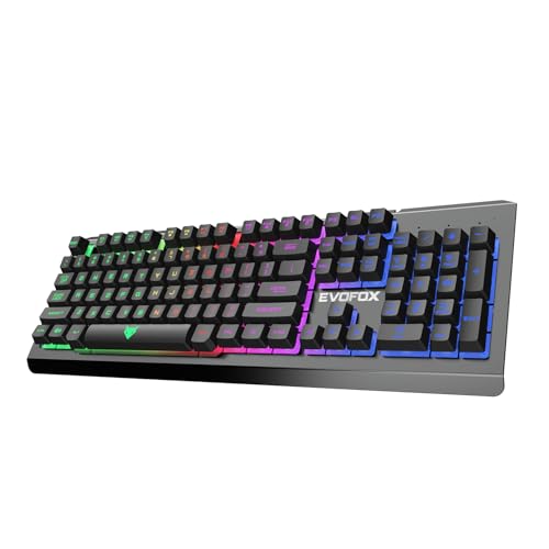 EvoFox Warhammer Semi-Mechanical Gaming Keyboard with Breathing Effect LED Backlit | Metal Top | Floating Keycaps | 19 Anti Ghosting Keys | Windows Lock Key | Braided Cable | (Black) - Image 1