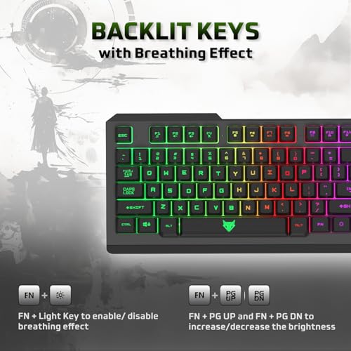 EvoFox Warhammer Semi-Mechanical Gaming Keyboard with Breathing Effect LED Backlit | Metal Top | Floating Keycaps | 19 Anti Ghosting Keys | Windows Lock Key | Braided Cable | (Black) - Image 5