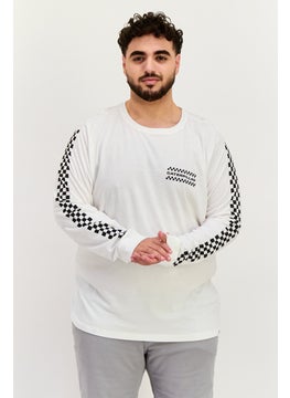 Men Crew Neck Short Sleeve Checkered Flag T-shirts, White