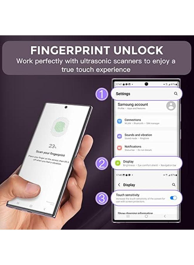 erorex 3 Plus 2 Compatible For Samsung Galaxy S23 Ultra Screen Protector With Camera Lens Protector Support Fingerprint Unlock 3D Curved Anti Scratch Tempered Glass Protector For Samsung S23 Ultra  - Image 4