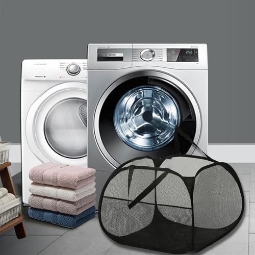 Kimmama Collapsible Mesh Laundry Basket,Foldable Pop Up Laundry Hamper with Side Pocket,Removable Clothes Storage Bin with Handle for Laundry Room,College Drom,Bathroom,Kid Room,Travel,95L,Black - Image 5