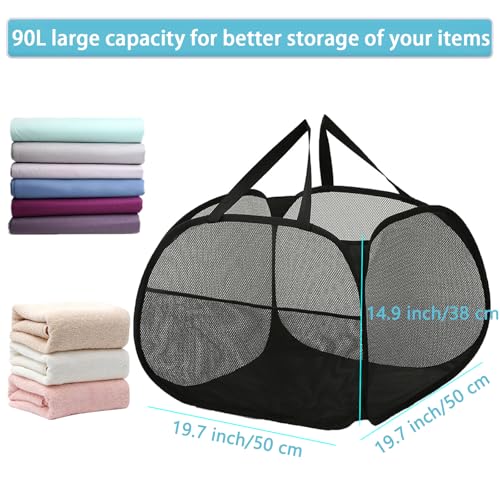 Kimmama Collapsible Mesh Laundry Basket,Foldable Pop Up Laundry Hamper with Side Pocket,Removable Clothes Storage Bin with Handle for Laundry Room,College Drom,Bathroom,Kid Room,Travel,95L,Black - Image 2