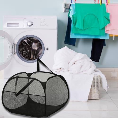Kimmama Collapsible Mesh Laundry Basket,Foldable Pop Up Laundry Hamper with Side Pocket,Removable Clothes Storage Bin with Handle for Laundry Room,College Drom,Bathroom,Kid Room,Travel,95L,Black - Image 4