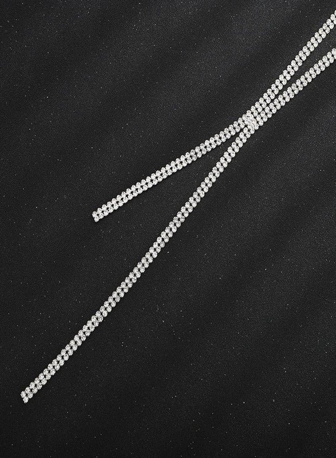 Chargances Womens Fashion Rhinestone Long Necklaces Trendy Long Elegant Crystal Chain Choker Sweater Statement Necklace Women Fashion (Silver) - Image 5