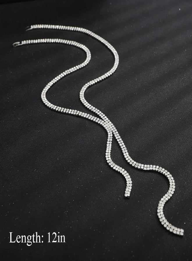 Chargances Womens Fashion Rhinestone Long Necklaces Trendy Long Elegant Crystal Chain Choker Sweater Statement Necklace Women Fashion (Silver) - Image 3