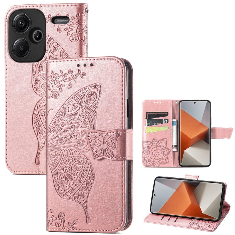 Leather Texture Protective Case for Redmi Note 12 Pro with Kickstand and Full Coverage plus Flip Cover plus Embossed Pattern in Rose Gold - Image 1