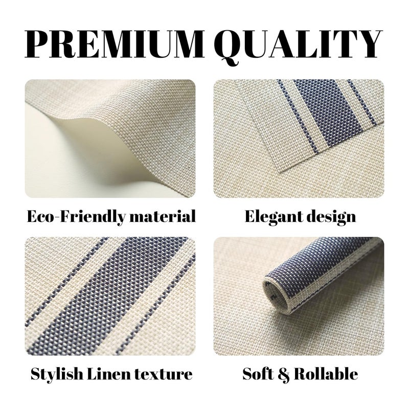 SUMYMERY Placemats Set of 6 Vinyl/Plastic Woven Place Mats for Kitchen Table Indoor/Outdoor Washable Placemat Wipeable Dining Table Mats (Khaki Blue,6) - Image 2